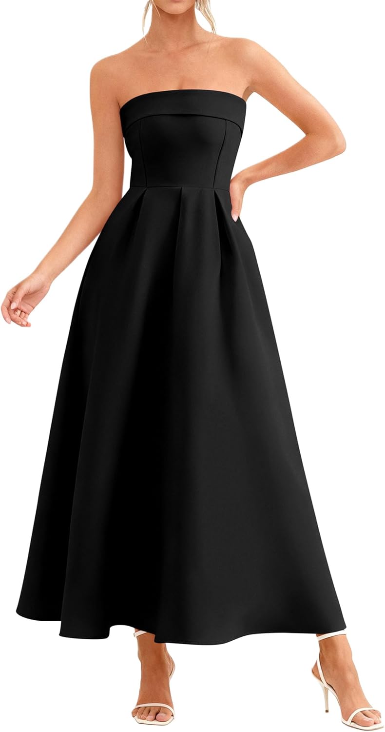 PRETTYGARDEN Cocktail Dresses for Women 2026 Summer Formal Elegant Tube Top Strapless Spring Wedding Guest Party Midi Dress