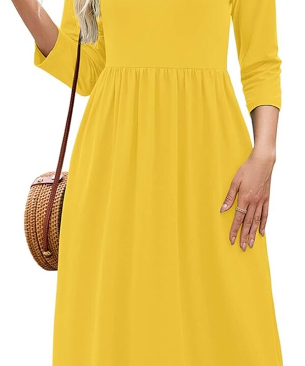 Heymoments Women's Casual 3/4 Sleeve Midi Dress Crewneck A Line Tiered Flowy Loose Travel Long Dresses with Pockets