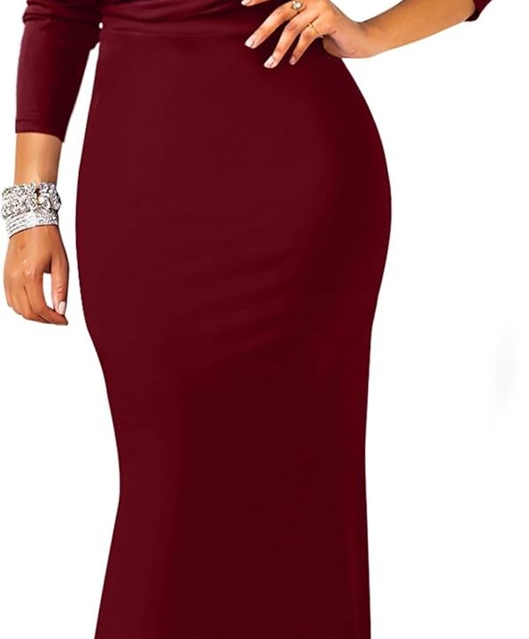 YMDUCH Women's Sexy Elegant Long Sleeve Off Shoulder Bodycon Long Evening Formal Dress