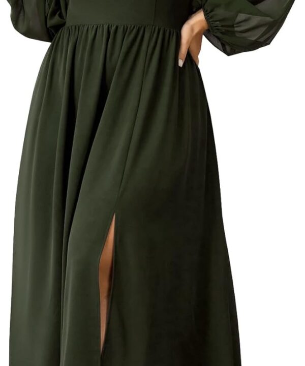 SHESTARR Women's Plus Size Dress Chiffon Long Sleeve Cowl Neck Wedding Guest Cocktail Party Maxi Dress