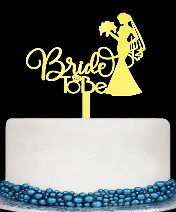 Bride to Be Cake Topper for Bridal Shower/Wedding Shower/Engagement/Bachelorette/Hen Party Decorations, Mirror Gold Acrylic