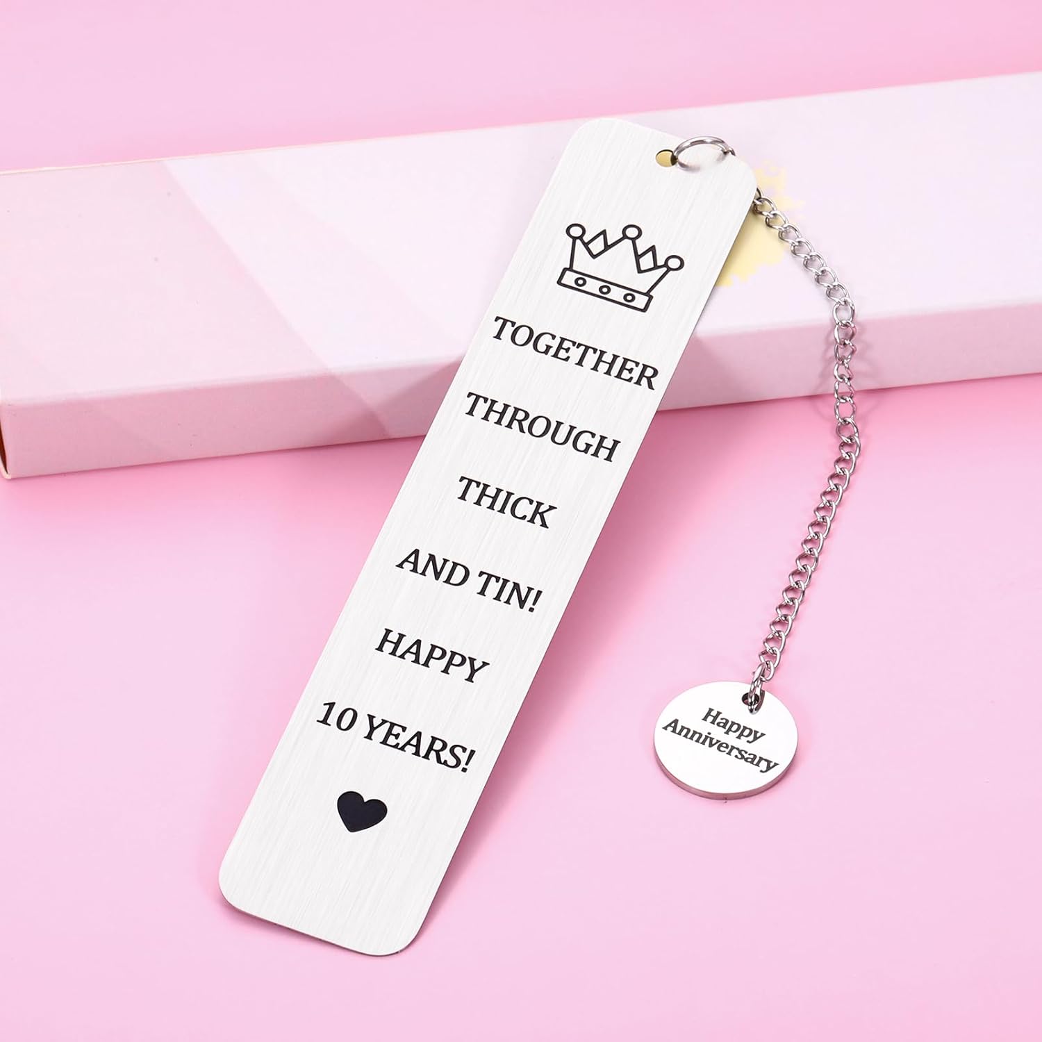 10 Year Anniversary Bookmark for Him Her 10th Anniversary Tin Gifts for Wife Husband Couple Gifts for 10th Wedding Anniversary for Book Lover Gifts Bookmark for 10th Tin Anniversary