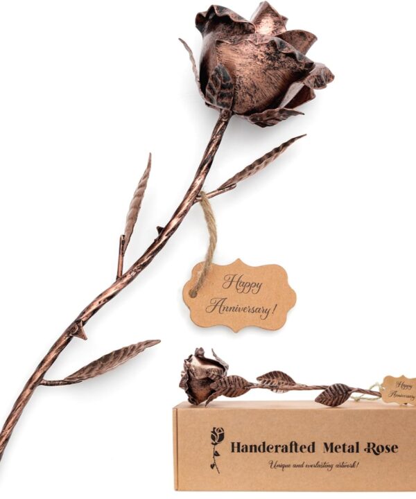 7 Year Anniversary Copper Gift for Her - Copper Gift for Wife 7th Weeding Anniversary Metal Rose for Couples Him Husband, Everlasting Flower 22nd 22 Year Handcrafted Love Stained Artwork Antique
