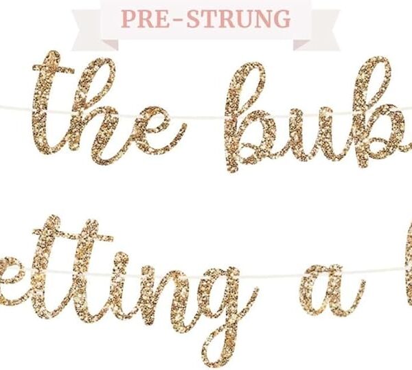 Pre-strung Pop the Bubbly She's Getting a Hubby Banner - No DIY - Gold Glitter Bachelorette Bridal Party Banner - Pre-strung on 8 ft Strand - Bachelorette Party Decorations. Did We Mention No DIY