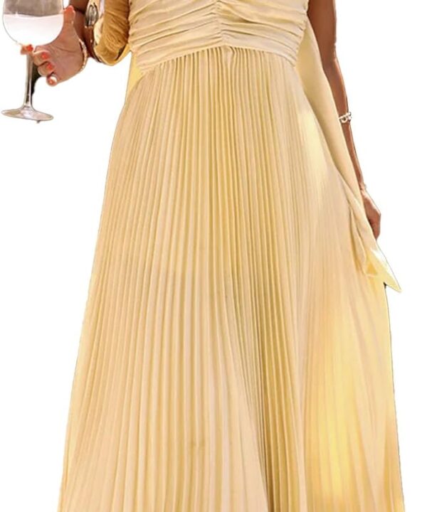 Women Bridesmaid Dresses with Scarf Strapless Pleated Flowy Solid Long Formal Wedding Guest Dress Womens Fall Dresses