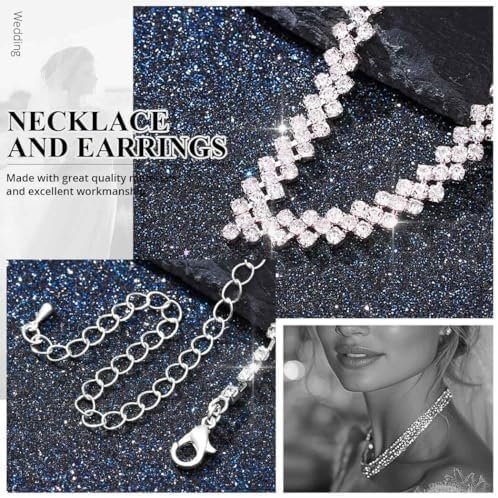 Aukmla Bridal Jewelry Set Rhinestones Bride Wedding Necklace Earring Sets Prom Costume Necklaces for Women