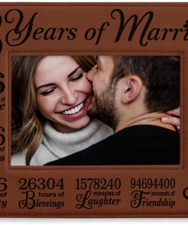 KATE POSH 3rd Anniversary Engraved Rawhide Leather Picture Frame (5x7 Horizontal)