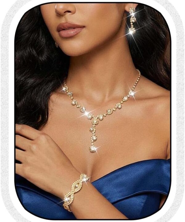 Unicra Rhinestone Bride Wedding Jewelry Sets Bridal Necklace Bracelet Earrings Set Prom Costume Jewelry for Women and Brides