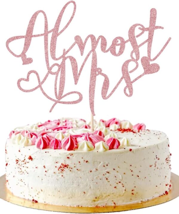 AROKIPPRY Almost Mrs Cake Topper, Bridal Shower Decorations, Engagement Cake Topper, Bachelorette Party Decoration Supplies Rose gold glitter