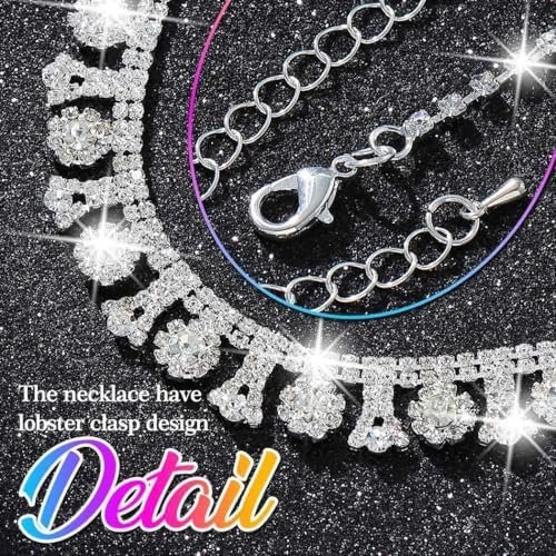 Nicute Crystal Wedding Jewelry Set Silver Necklace Earrings Rhinestone Wedding Jewelry Sets for Brides Bridesmaid