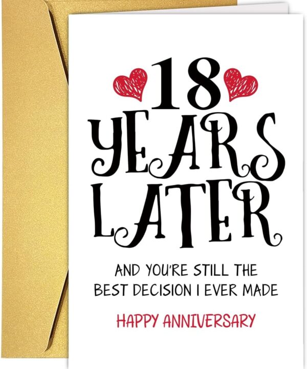 Romantic 18 Years Anniversary Card for Husband Wife, Sweet 18th Wedding Anniversary Card for Couple, Ideal Eighteen Years Wedding Cards Gift for Him Her, Funny 18th Wedding Anniversary Cards