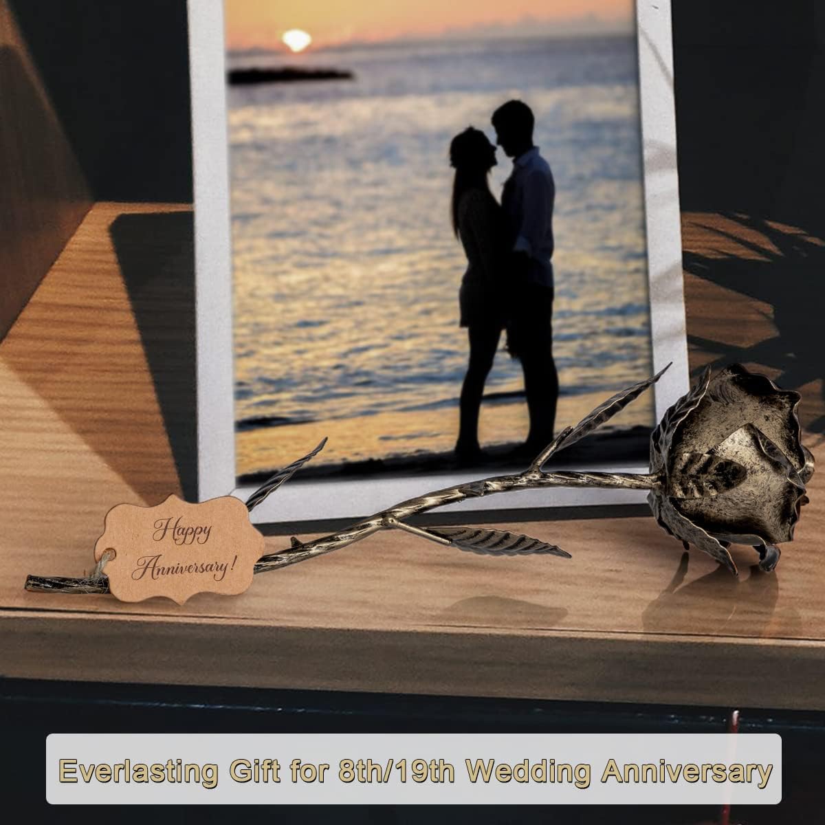 Bronze Anniversary 8 Year Gifts – Metal Rose 8th Anniversary for Her Bronze Gift, Everlasting Rose for 8 Year Wedding Handcrafted for Wife Eternal Artwork