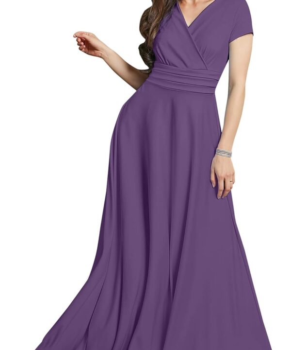 KOH KOH Womens Sexy Cap Short Sleeve V-Neck Flowy Cocktail Gown