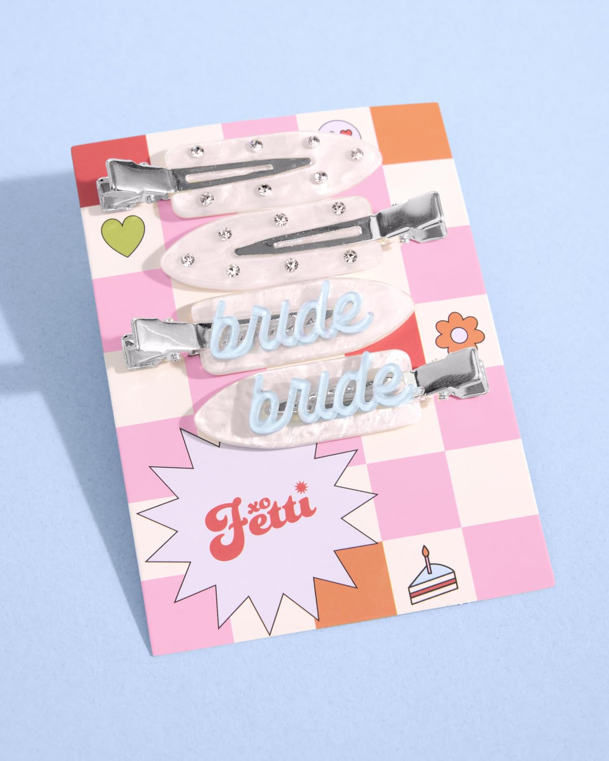 xo, Fetti Bride Beauty Clips – 4 pc | Bachelorette Party, Blue White Bridal Hair Clip, Wedding Get Ready With Me, Bridal Shower Favor, Wedding Accessory