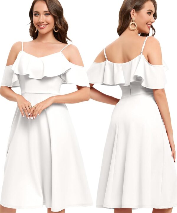 Bbonlinedress Womens Off The Shoulder Cocktail Dress, Formal Wedding Guest Prom Party Homecoming Graduation A-line Midi Dress