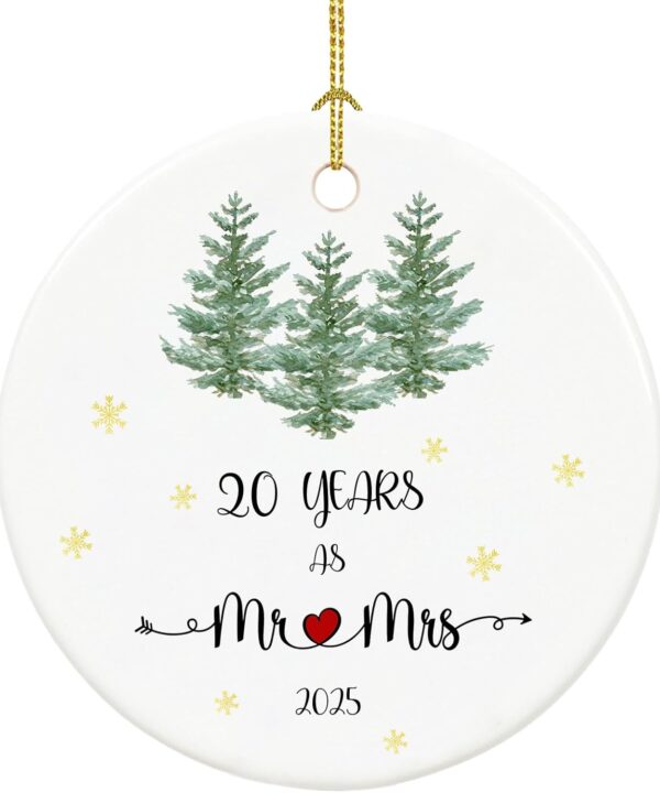 20 Year Porcelain Anniversary 2025, 20th Anniversary Mr and Mrs Gifts for Couple, 20th Wedding Anniversary for Husband Wife, 2.9" Ceramic 20th Anniversary for Home and Christmas Tree Decoration