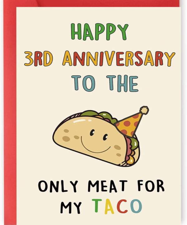 OJsensai Happy 3rd Taco Anniversary Card for Him, Cute Leather Gifts for 3rd Anniversary, 3 Year Anniversary for Husband Boyfriend