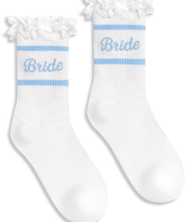 Ruffle Bride Socks White Blue Bride To Be Something Blue Gift Honeymoon Essentials Bachelorette Party Favors