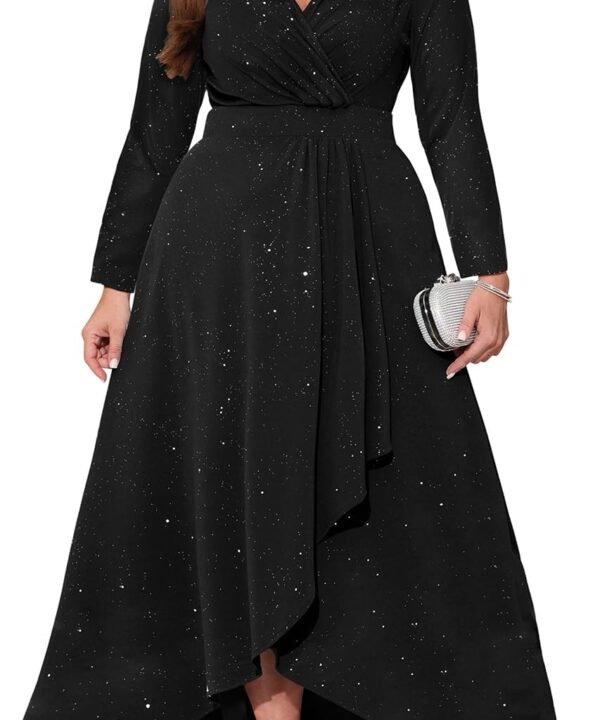 Pinup Fashion Plus Size Formal Dresses - Evening Gowns Wedding Guest Gala Prom Glitter Long Dress with Slit