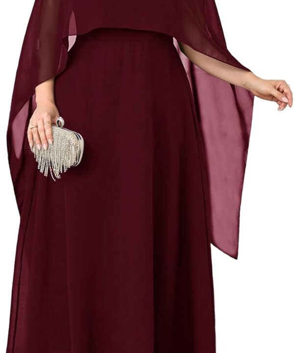 Plus Size Elegant Chiffon Dress Formal Long Cape Sleeve A Line Maxi Evening Gown Wedding Guest Cocktail Dresses