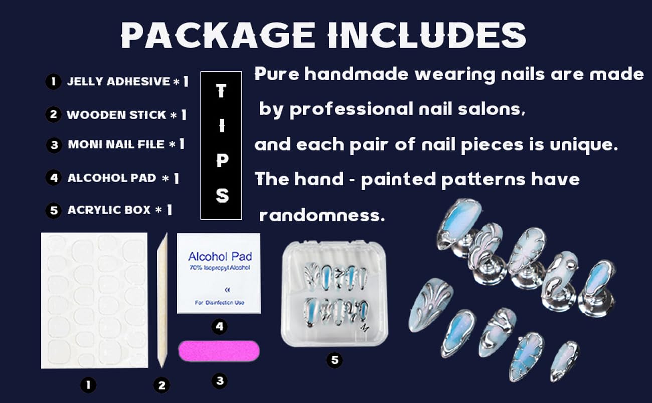 RDNTBEU Press on Nails Beach Medium Almond 3D Fake Nails Reusable Luxury Handmade False Nails with Design Pearl Heart Solid Star,Press ons Muti-Layer Acrylic Handmade Nails for Wome Manicure(Size M)