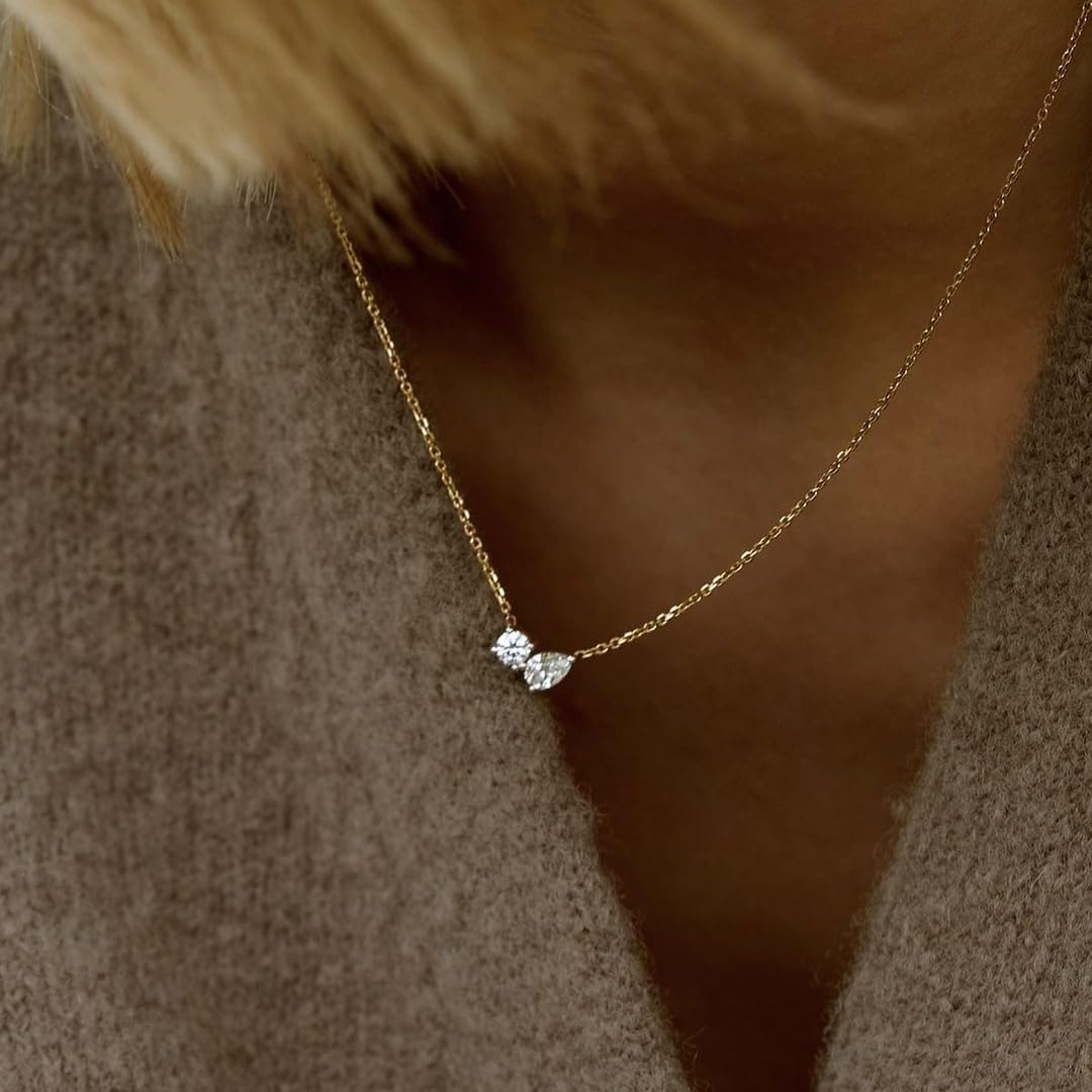 XIXINI Dainty Gold Necklace for Women, 14k Gold Plated Cubic Zirconia Pendant Necklace Simple Gold Necklaces for Women Trendy Cute Non Tarnish Solitaire Necklace Fashion Wedding Gold Jewelry