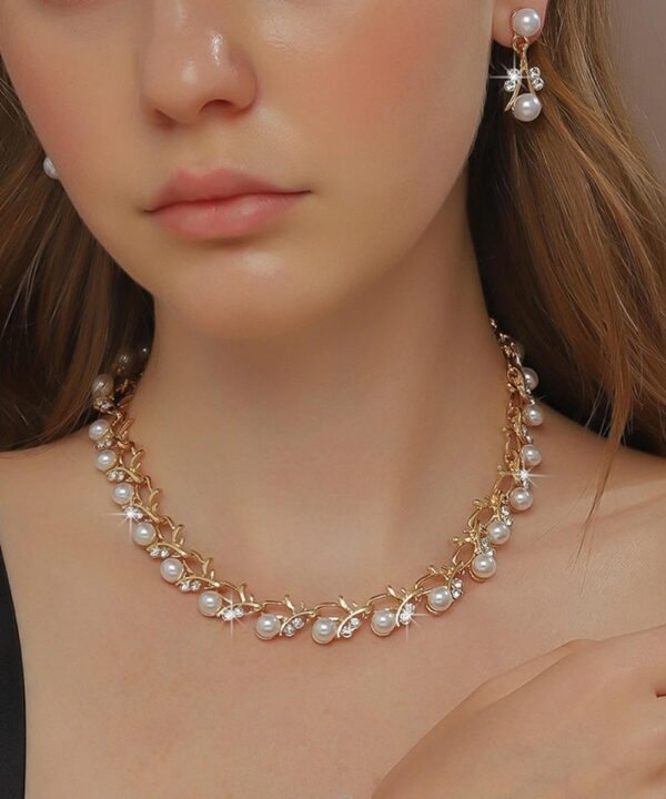 A Set Gold Color Bride Jewelry Sets For Women Luxury Choker Pearl Necklace Earrings Wedding Dress Bridal Necklace Sets Fashion