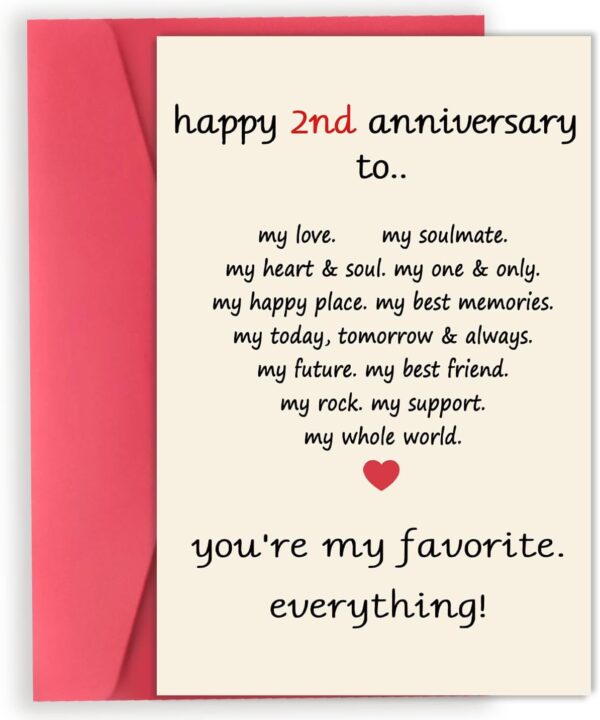 OJsensai Happy Heart 2nd Anniversary Card for Boyfriend Girlfriend, Romantic Cotton 2nd Aday Gifts for Him Her, Funny 2 Year Wedding Anniversary Card for Husband Wife