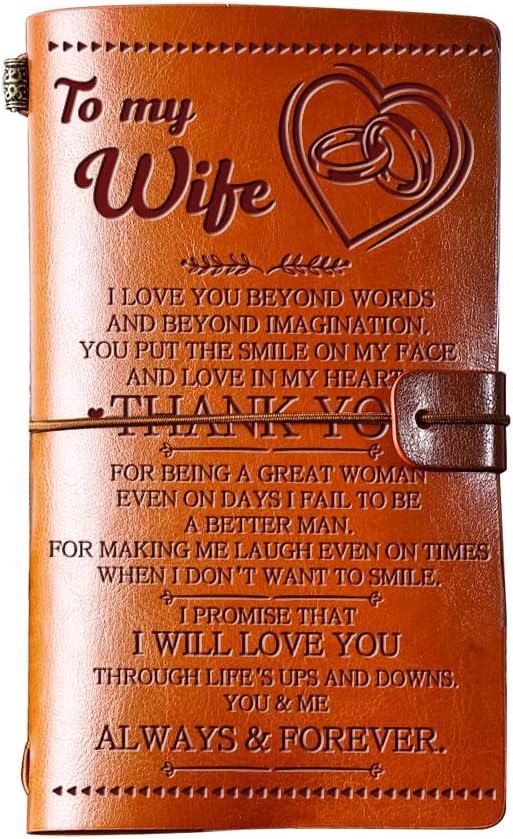 Giftrry Wife Gifts from Husband, To My Wife Leather Journal, 140 Page Wife Refillable Writing Journal, Anniversary Wedding Christmas Gifts for Wife from Husband, Romantic Gifts for her