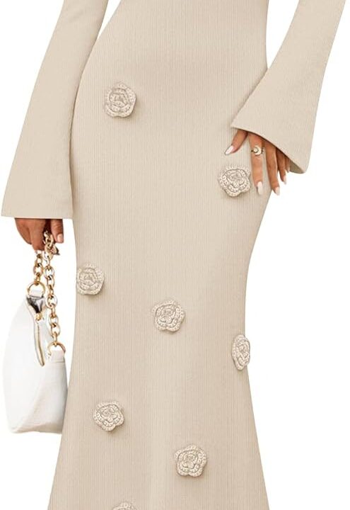 ZESICA Winter Wedding Guest Sweater Dresses for Women 2026 Elegant Formal Long Sleeve Cocktail Midi Dress