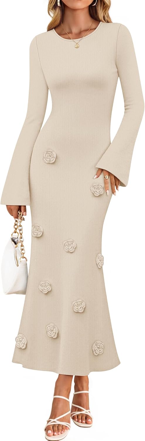 ZESICA Winter Wedding Guest Sweater Dresses for Women 2026 Elegant Formal Long Sleeve Cocktail Midi Dress