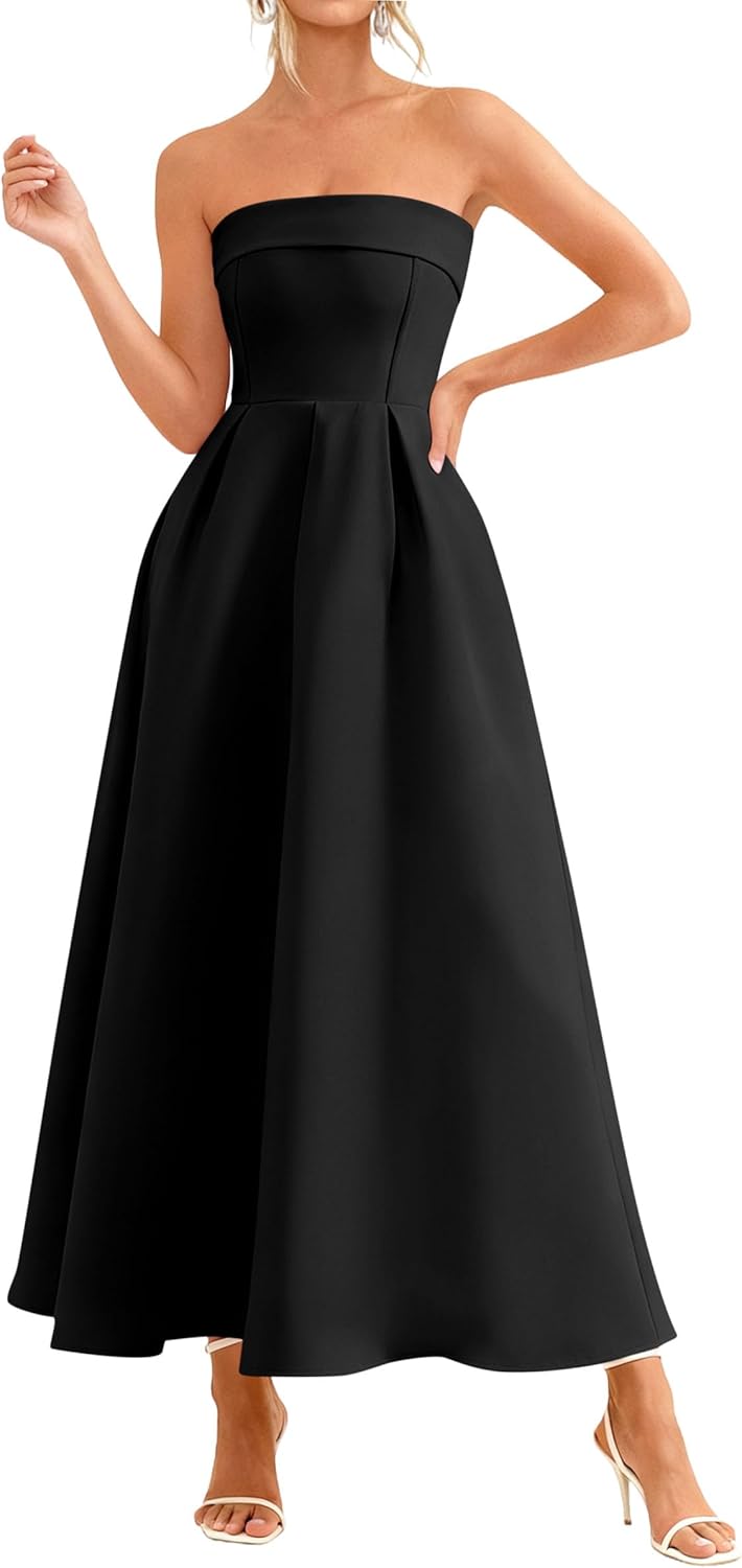 PRETTYGARDEN Cocktail Dresses for Women 2026 Summer Formal Elegant Tube Top Strapless Spring Wedding Guest Party Midi Dress