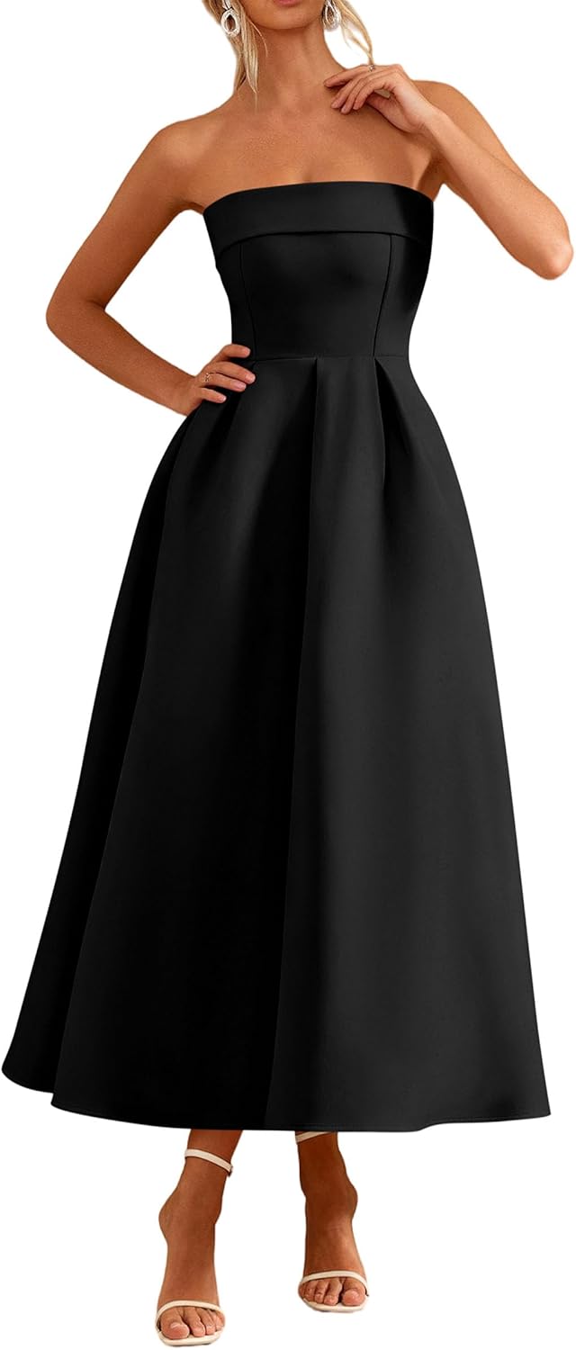 PRETTYGARDEN Cocktail Dresses for Women 2026 Summer Formal Elegant Tube Top Strapless Spring Wedding Guest Party Midi Dress