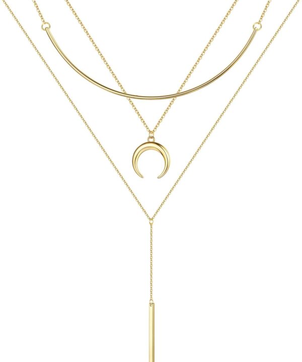 Turandoss Gold Layered Necklaces for Women - 14K Gold Plated Handmade Multilayer Bar Pearls Coin Disc Moon Butterfly Medallion Adjustable Dainty Layered Choker Necklaces for Women Jewelry