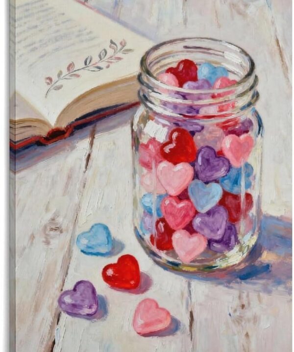 Valentine's Day Wall Decor Canvas of Heart - Shaped Candy Jar Room Aesthetic Poster Print Art Wall Painting Canvas Posters Modern Bedroom Decor 24x36inch(60x90cm)