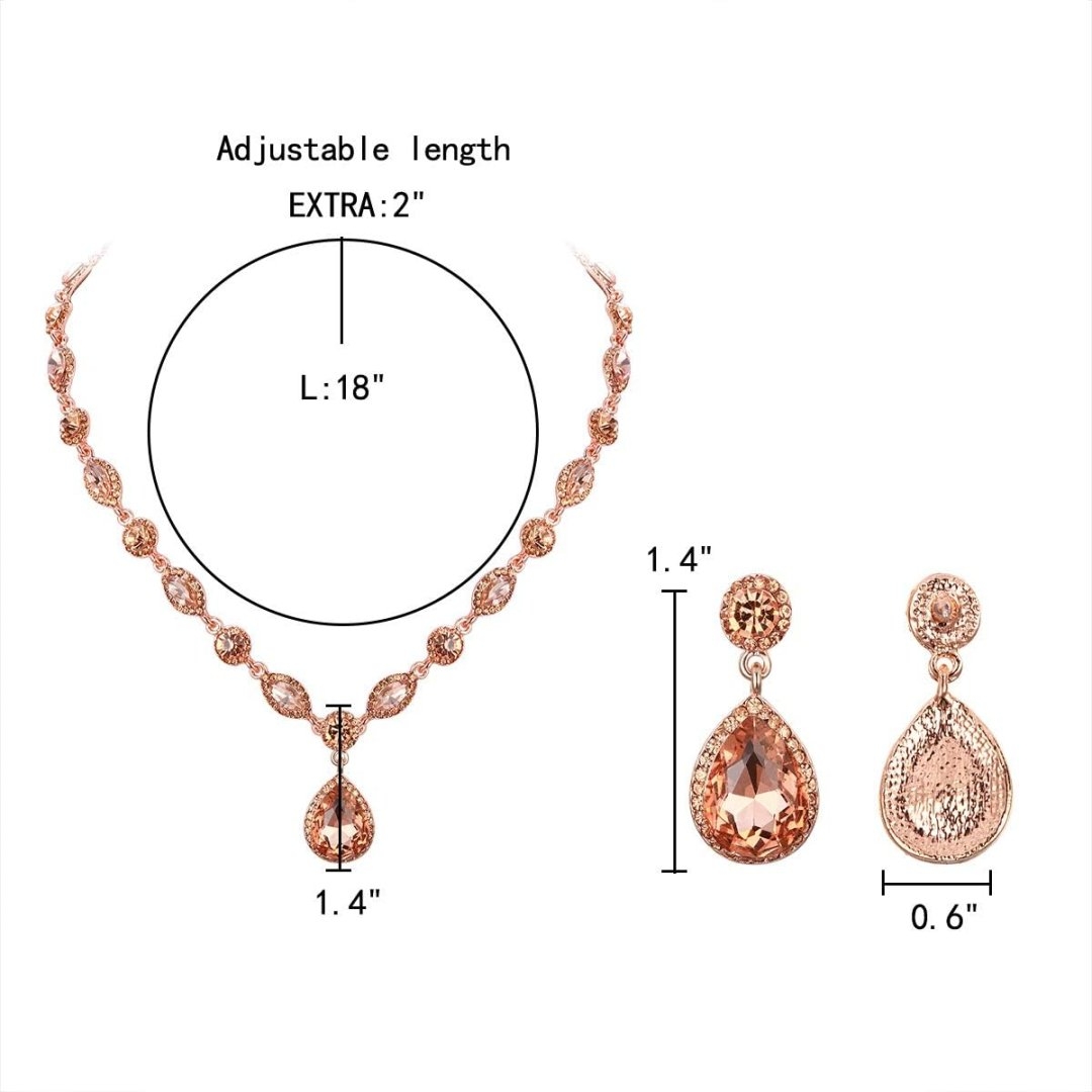 EleQueen Womens Wedding Bridal Jewelry Set for Brides Bridesmaids, Crystal Teardrop Necklace Dangle Earrings Jewellery for Party Prom