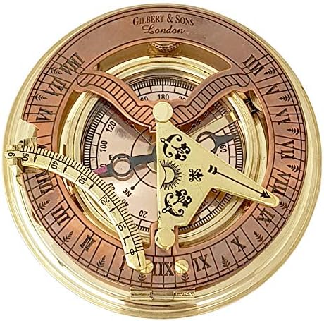 Brass Nautical – Antique Brass & Copper Sundial Compass, Sundial Clock in Box Gift Sun Clock Ship Replica Watch