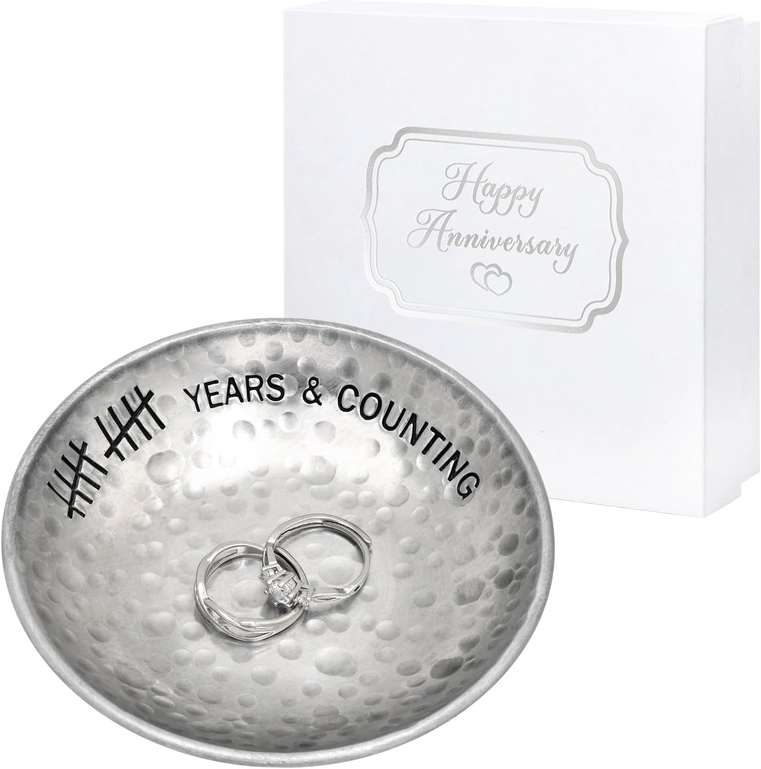 CEELGON 10 Year Wedding Anniversary Tin Gifts – 4 Tin Jewelry Tray Engraved Aluminum Decorative Dish for Couple