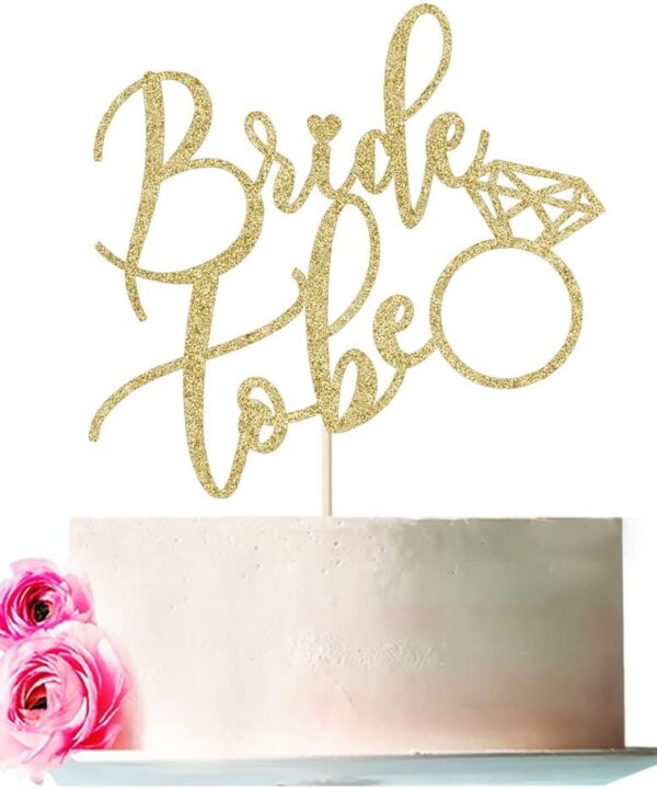 Bride To Be Cake Topper, Gold Glitter Bridal Shower Cake Topper,Wedding Shower,Engagement/Bachelorette/Hen Party Decorations (gold)