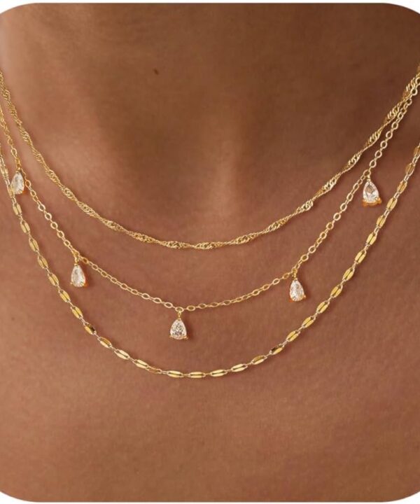 Fwlisesa Layered Necklaces for Women, Dainty Gold Necklace Stack 14k Gold Plated Layering Cubic Zirconia Choker Necklaces for Women Trendy Simple Layered Gold Necklace Set Fashion Jewelry