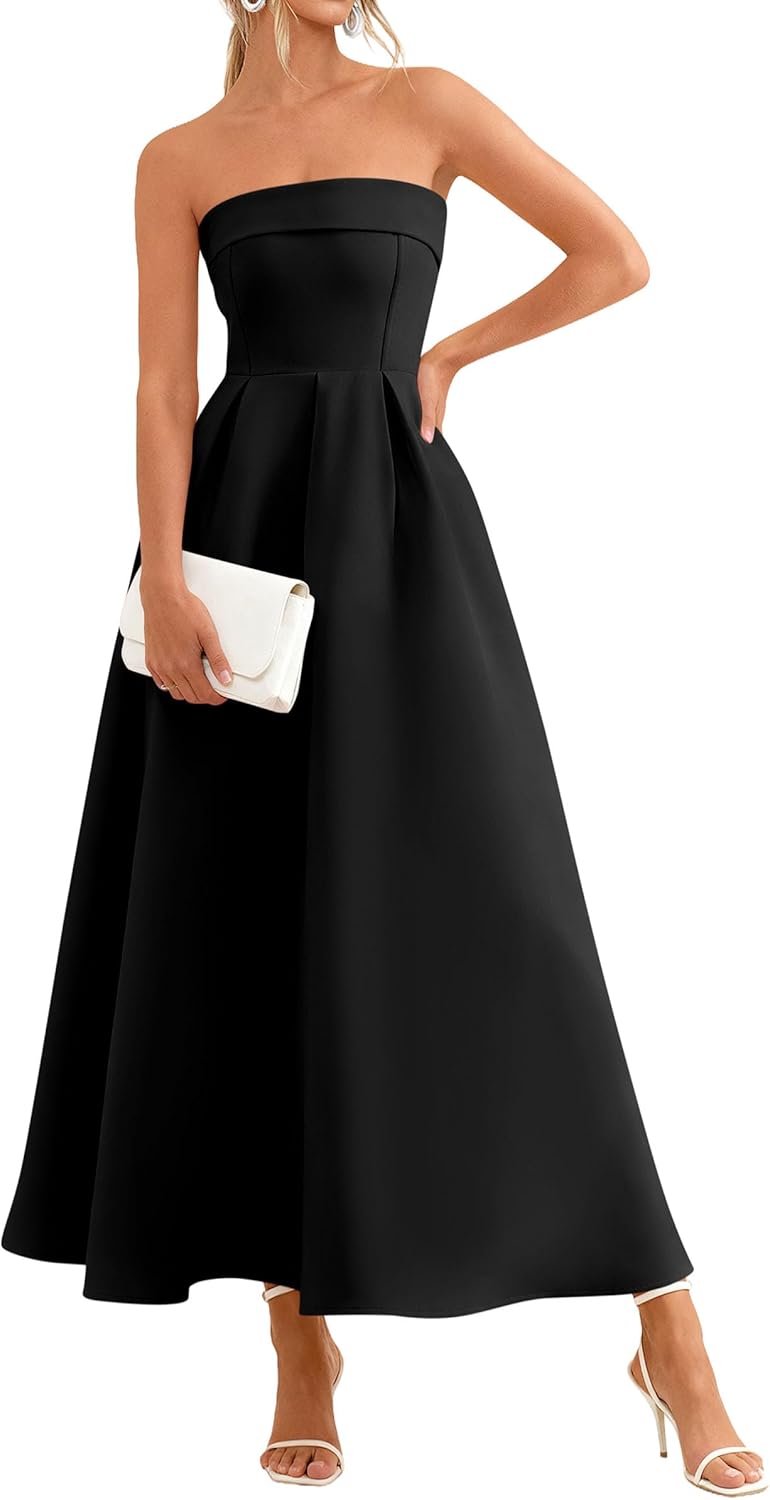 PRETTYGARDEN Cocktail Dresses for Women 2026 Summer Formal Elegant Tube Top Strapless Spring Wedding Guest Party Midi Dress