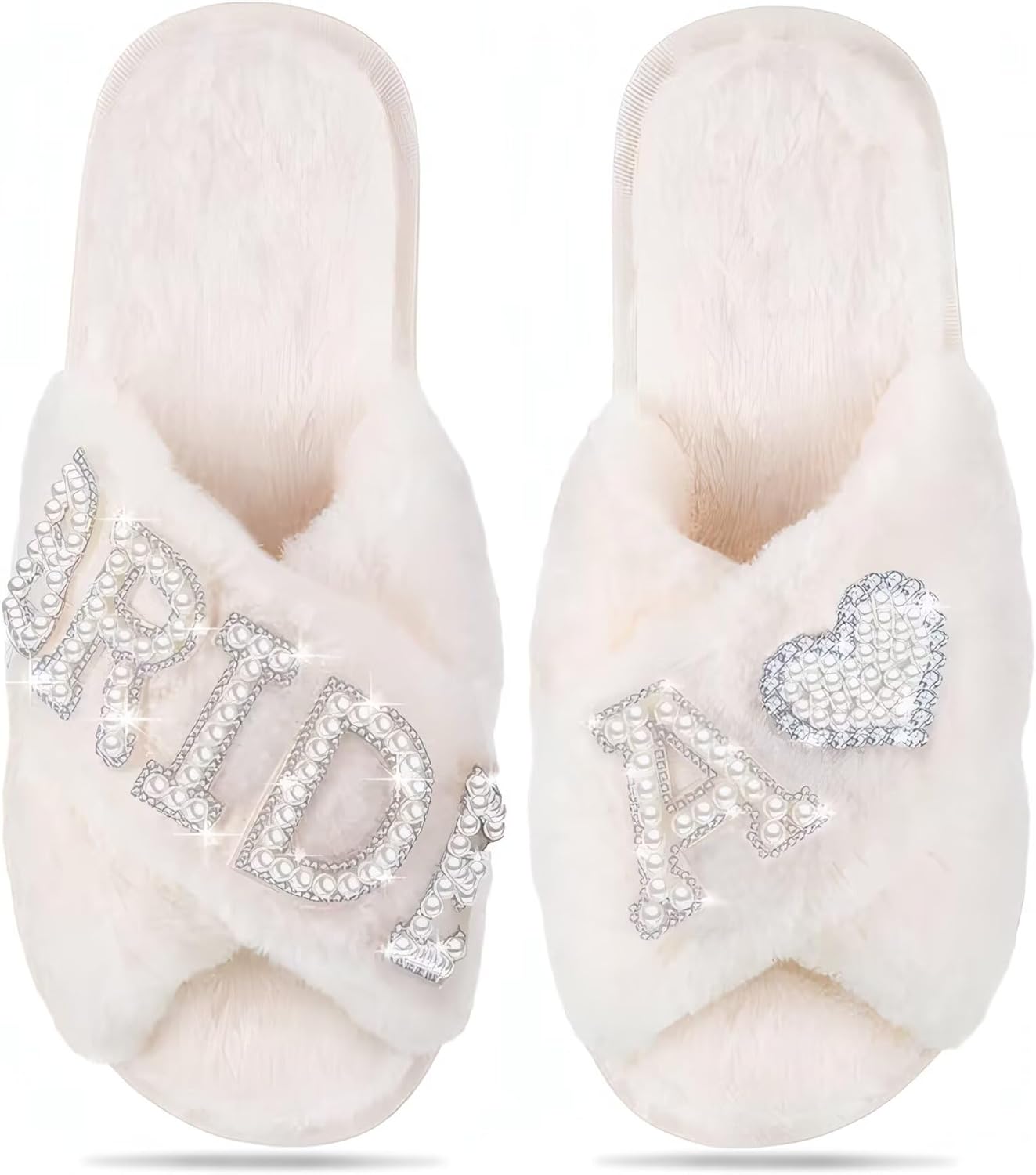 MAIITRIP Personalized Bride Slippers for Bride to Be | Plush,Non-Slip & Custom Initial A-Z with Pearl Rhinestones | Personalized Gift for Bridal Shower,Bachelorette,Honeymoon & Wedding