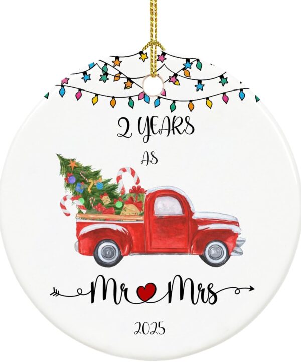 2 Year Anniversary Ornament 2025, 2nd Anniversary Mr and Mrs Gifts for Couple, 2 Year Cotton Wedding Gifts Keepsake for Home and Christmas Decorations