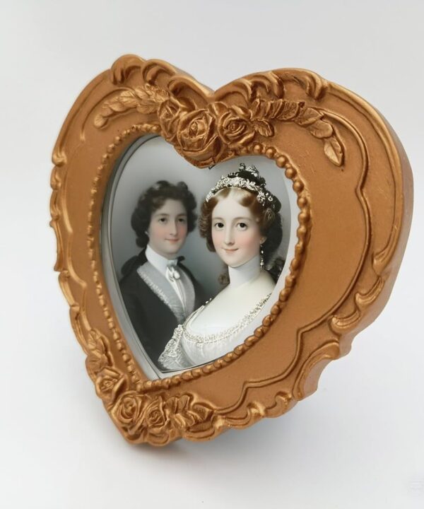 ZXT-parts 3x3 Picture Frame Heart Gold Edge Frame. Resin Handmade Photo Frame. Glass Panel. Black Suede Cover.European Style Suitable for Wall or Desktop.Golden Yellowish.