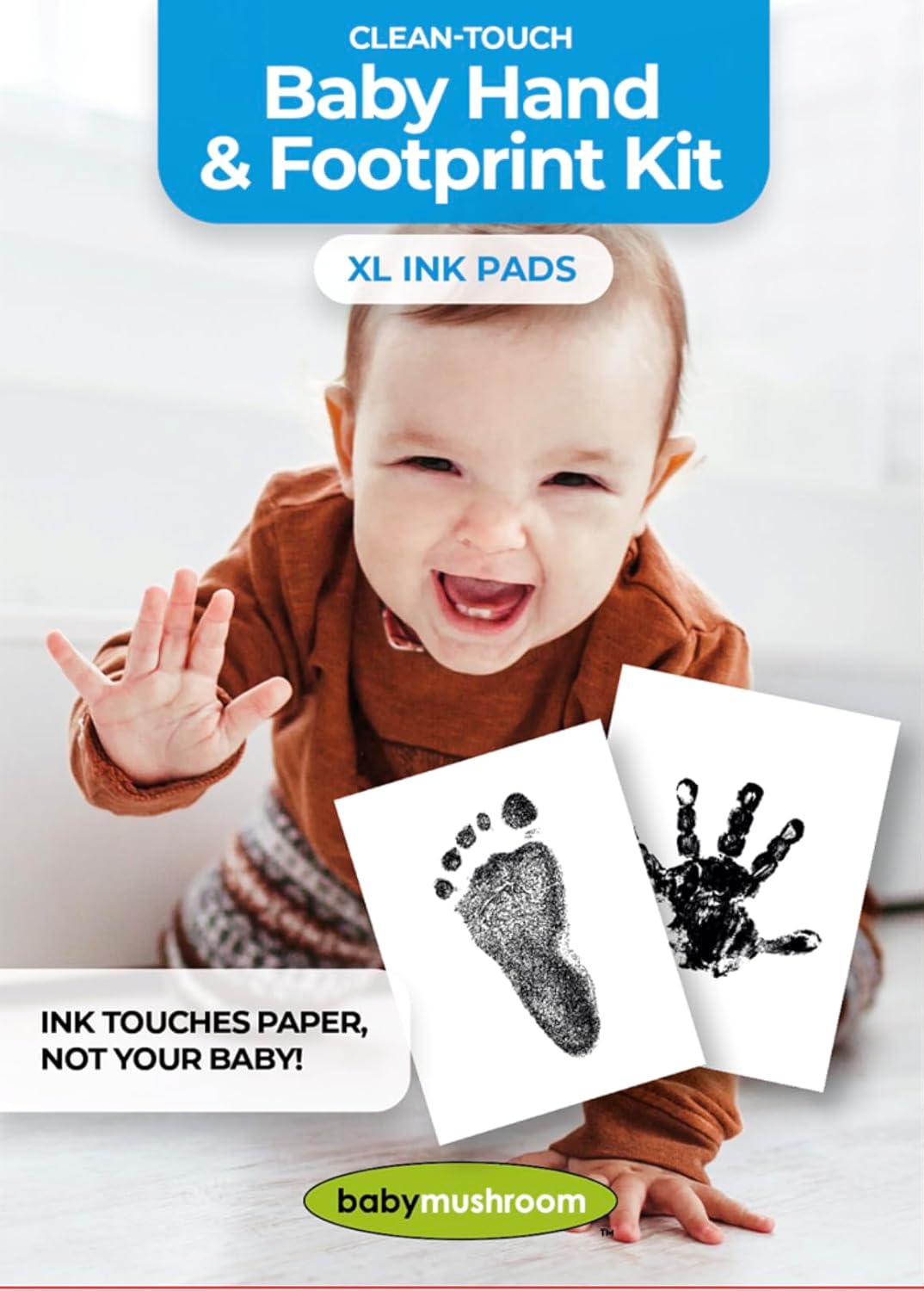 Baby Ink Hand & Footprint Kit | 2 Inkless Stamp Pads, 4 Art Cards, 3 Frames, Stickers & Magnets for Baby Shower, Registry, Newborn, New Mom Gifts