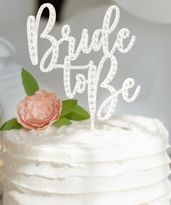 Bride to Be Cake Topper Bling Bridal Shower Cake Topper Pearl Acrylic Bridal Shower Decorations for Bride Shower Bachelorette Party 10.7 x 6.5inchs