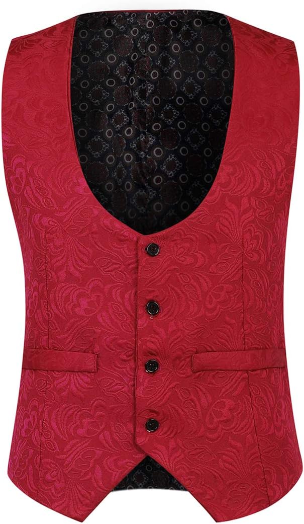 YFFUSHI Mens 3 Piece Suit Slim Fit Jacquard Tuxedo 1 Button Shawl Collar Blazer Vest & Pants for Wedding Formal Prom