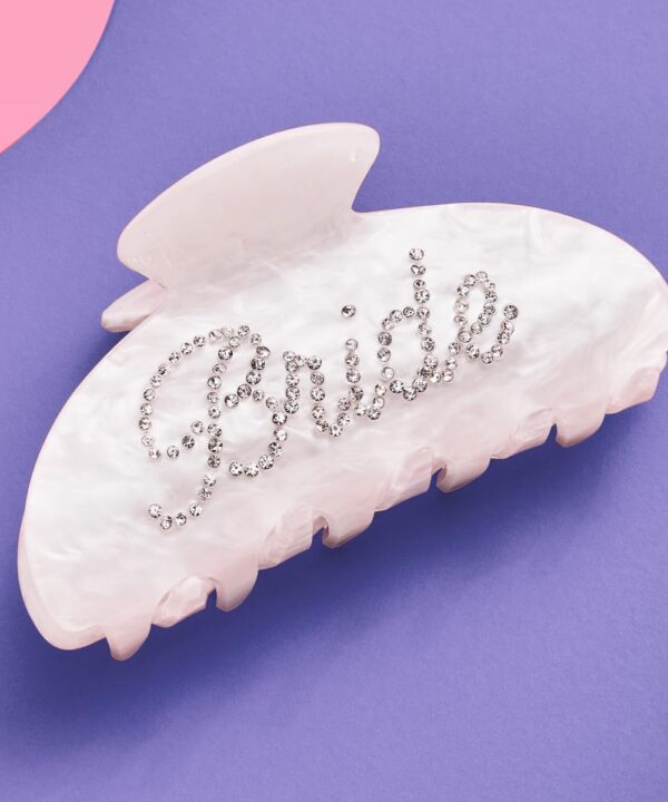 xo, Fetti Bride Claw Clip, White Acrylic Hair Clip, Rhinestone Bride Logo | Bachelorette Party Decorations, Bridesmaid Gift, Bridal Shower, Wedding