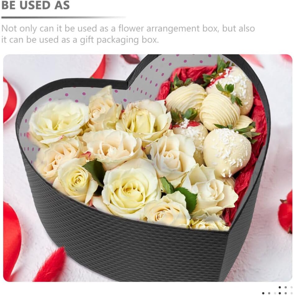 Mobestech Black Heart Shaped Box with Lid 9.05X7.87X3.54 Inches for Flower Arrangements Valentine S Day Wedding Presents Packaging