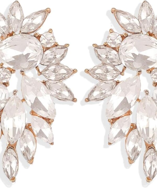 Marquise Sparkly Rhinestone Statement Drop Earrings for Women Vintage Crystal Cluster Earrings for Wedding Jewelry Gift